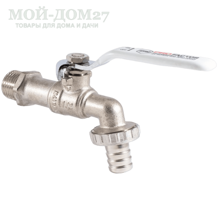 Кран шаровой 1/2" (водоразборный со штуцером и ручкой) | Мой-Дом27 | Подходит для умывальников Акватекс, ВИХРЬ, ЭЛБЭТ<br>
 Тип резьбы (наружная) - 1/2M <br>
 Диаметр трубы - 15 мм <br>
 Условный диаметр DN - 15 мм<br>
	Длина крана - 140 мм